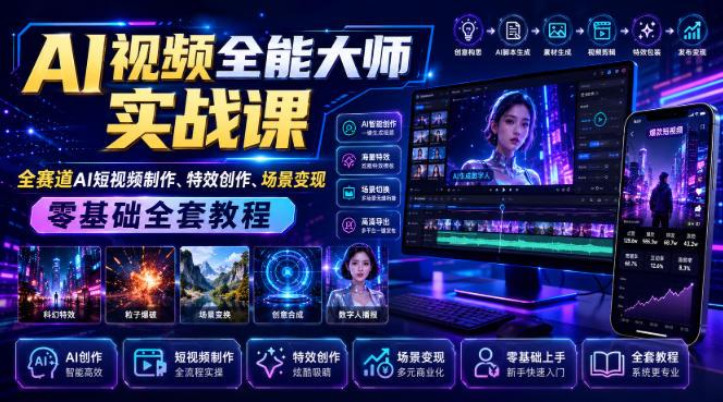 AI视频全能大师实战课｜全赛道AI短视频制作、特效创作、场景变现零基础全套教程 三零资源-三零资源