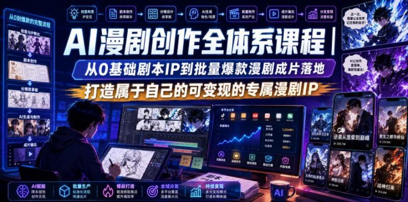 AI漫剧创作全体系课程|从0基础剧本IP到批量爆款漫剧成片落地,打造属于自己的可变现的专属漫剧IP-三零资源