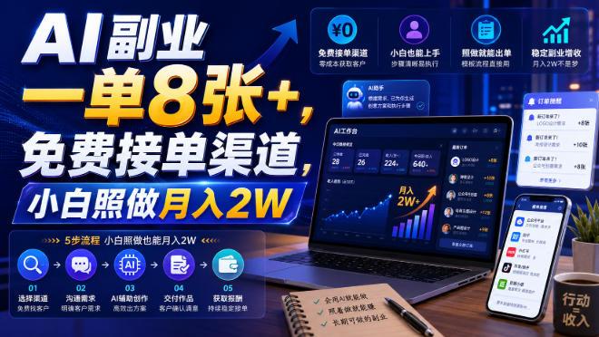 AI副业一单8张+，免费接单渠道，小白照做月入2W【揭秘】 三零资源-三零资源