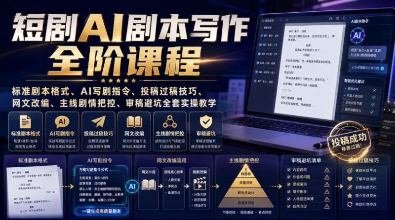 短剧AI剧本写作全阶课程|标准剧本格式、AI写剧指令、投稿过稿技巧、网文改编、主线剧情把控、审稿避坑全套实操教学 三零资源-三零资源