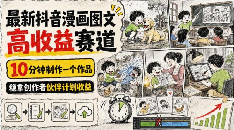 最新抖音漫画图文高收益赛道,10分钟制作一个作品,稳拿创作者伙伴计划收益 三零资源-三零资源