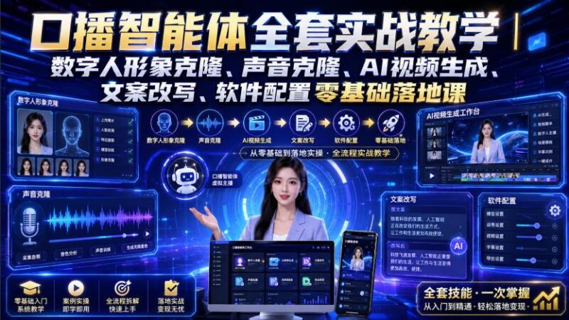 口播智能体全套实战教学|数字人形象克隆、声音克隆、AI视频生成、文案改写、软件配置零基础落地课 三零资源-三零资源