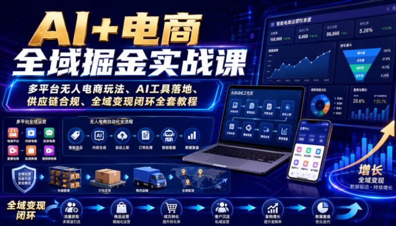 AI+电商全域掘金实战课|多平台无人电商玩法、AI工具落地、供应链合规、全域变现闭环全套教程 三零资源-三零资源