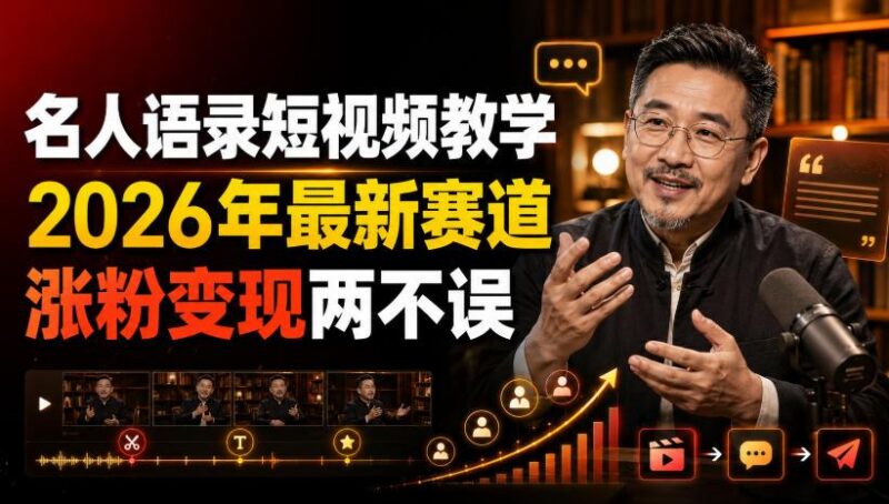 名人语录短视频教学,2026年最新赛道,涨粉变现两不误-三零资源