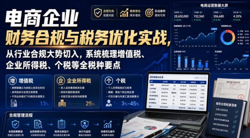 电商企业财务合规与税务优化实战，从行业合规大势切入，系统梳理增值税、企业所得税、个税等全税种要点 三零资源-三零资源