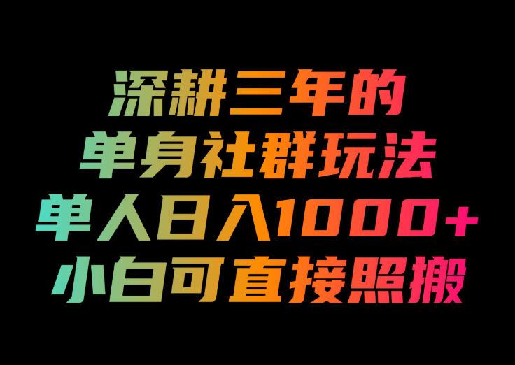 深耕三年的单身社群玩法,单人日入1000+,小白可直接照搬!【揭秘】