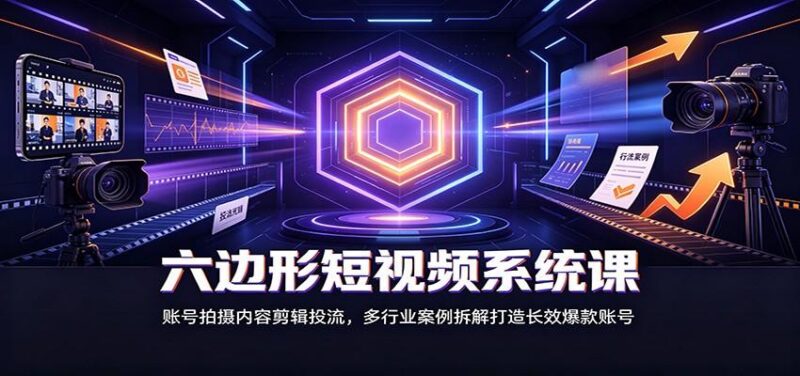 六边形短视频系统课：账号拍摄内容剪辑投流，多行业案例拆解打造长效爆款账号 三零资源-三零资源