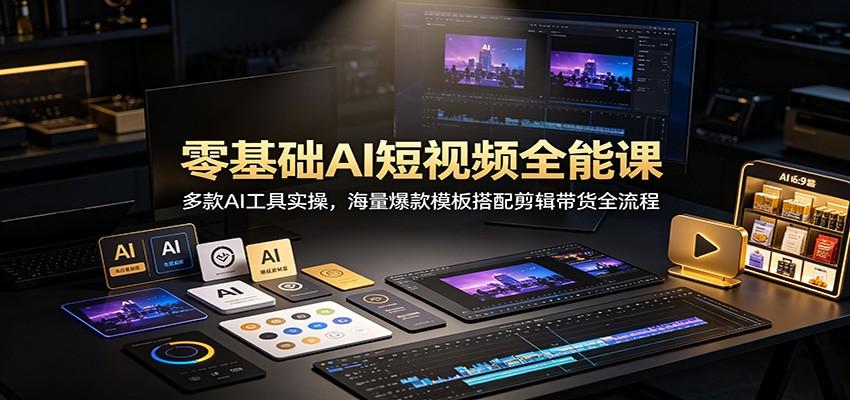 零基础AI短视频全能课:多款AI工具实操,海量爆款模板搭配剪辑带货全流程