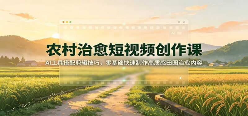 农村治愈短视频创作课：AI工具搭配剪辑技巧，零基础快速制作高质感田园治愈内容-三零资源