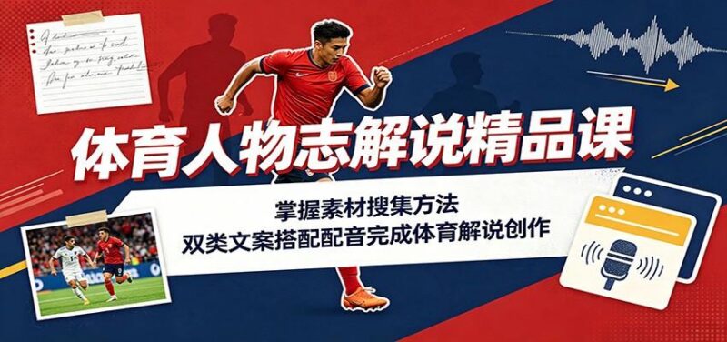 体育人物志解说精品课:掌握素材搜集方法,双类文案搭配配音完成体育解说创作 三零资源-三零资源