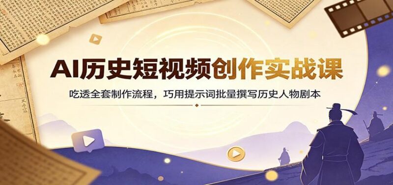 AI历史短视频创作实战课:吃透全套制作流程,巧用提示词批量撰写历史人物剧本-三零资源