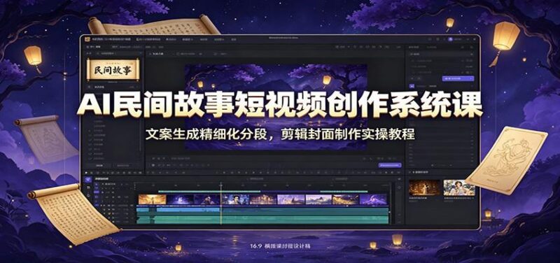 AI民间故事短视频创作系统课:文案生成精细化分段,剪辑封面制作实操教程-三零资源