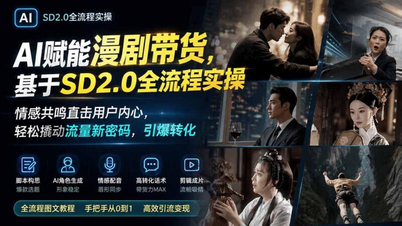 AI赋能漫剧带货，基于SD2.0全流程实操；情感共鸣直击用户内心，轻松撬动流量新密码，引爆转化-三零资源