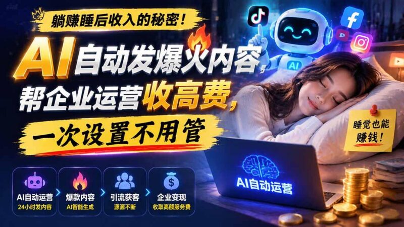 躺赚睡后收入的秘密!AI 自动发爆火内容,帮企业运营收高费,一次设置不用管【原创双语字幕】-三零资源