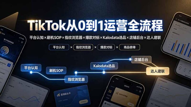TikTok从0到1运营全流程-更新:平台认知×刷机SOP×指纹浏览器×爆款对标×Kalodata选品×店铺后台×达人建联-三零资源