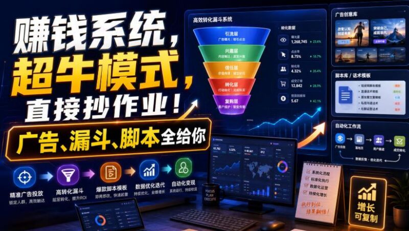 賺钱系统,超牛模式,直接抄作业!广告、漏斗、脚本全给你【原创双语字幕】-三零资源