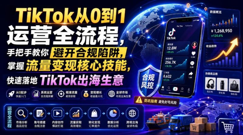 TikTok从0到1运营全流程,手把手教你避开合规陷阱,掌握流量变现核心技能,快速落地TikTok出海生意(更新8月)-三零资源