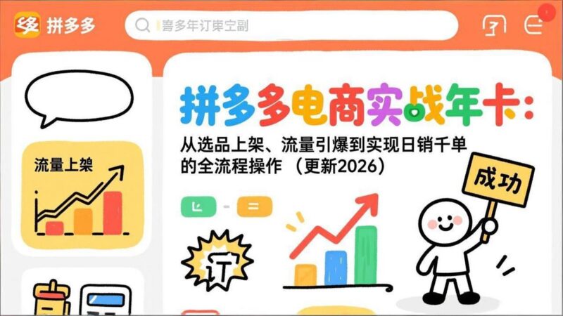 拼多多电商实战年卡:从选品上架、流量引爆到实现日销千单的全流程操作(更新2026年8月-三零资源