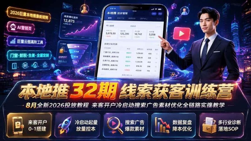 本地推32期线索获客训练营|8月全新2026投放教程,来客开户冷启动搜索广告素材优化全链路实操教学-三零资源