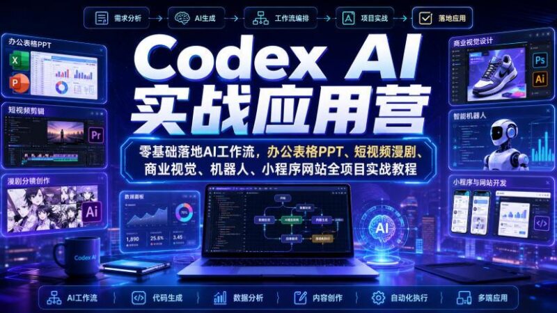 Codex AI实战应用营｜零基础落地AI工作流，办公表格PPT、短视频漫剧、商业视觉、机器人、小程序网站全项目实战教程 三零资源-三零资源