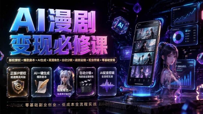 AI漫剧变现必修课:版权授权×爆款剧本×AI生成×高清角色×自动分镜×高级运镜×配音剪辑×零基础变现-三零资源
