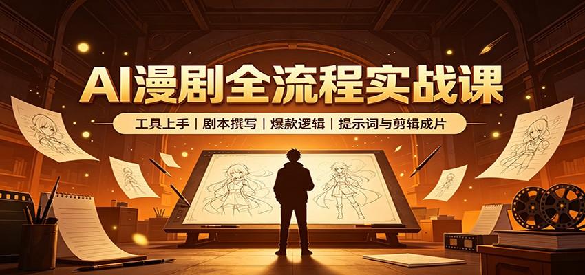 AI漫剧全流程实战课：工具上手、剧本撰写、爆款逻辑、提示词与剪辑成片