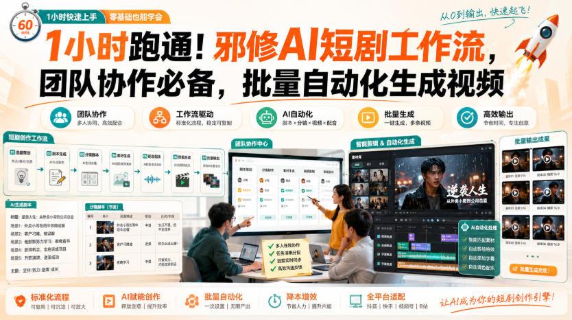 1小时跑通!邪修AI短剧工作流,团队协作必备,批量自动化生成视频