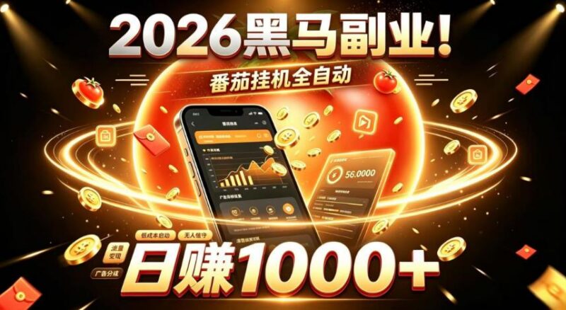 2026黑马副业！番茄挂G全自动日入1000+，操作最简单、门槛最低的线上轻资产项目【揭秘】-三零资源