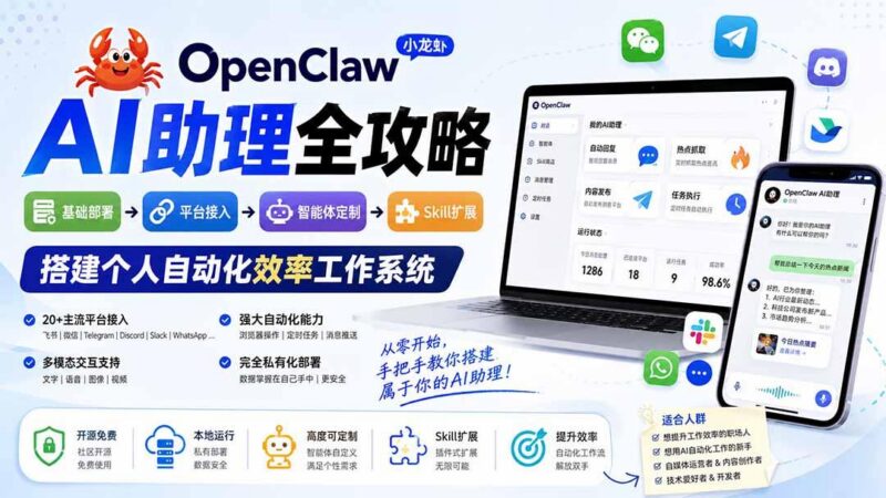 OpenClaw小龙虾 AI助理全攻略：基础部署→平台接入→智能体定制→Skill扩展，搭建个人自动化效率工作系统-三零资源