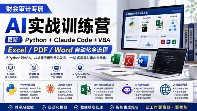 财会审计专属 AI实战训练营:Python+Claude Code+VBA,Excel/PDF/Word自动化全流程 (更新-三零资源