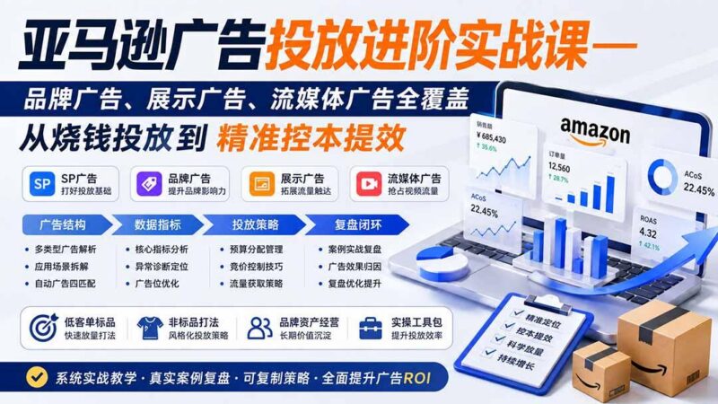 亚马逊广告投放进阶实战课——品牌广告、展示广告、流媒体广告全覆盖,从烧钱投放到精准控本提效-三零资源
