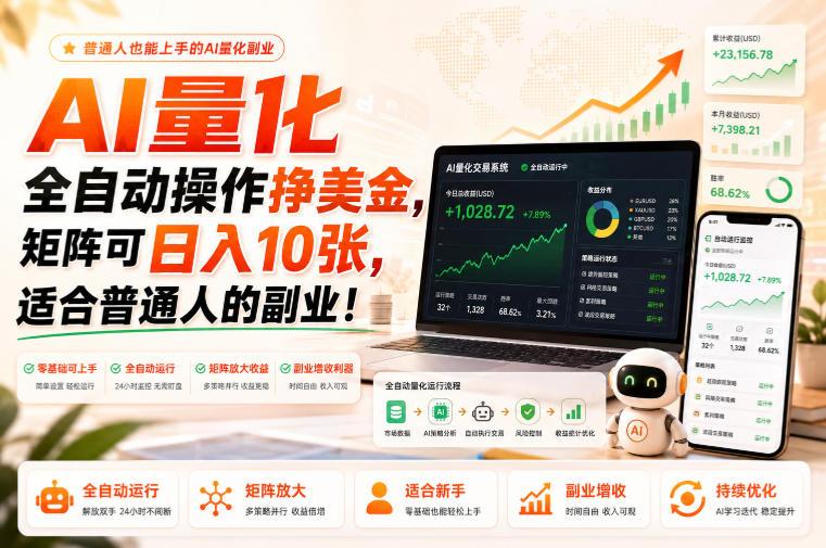 AI量化全自动操作挣美金,矩阵可日入10张,适合普通人的副业!【揭秘】