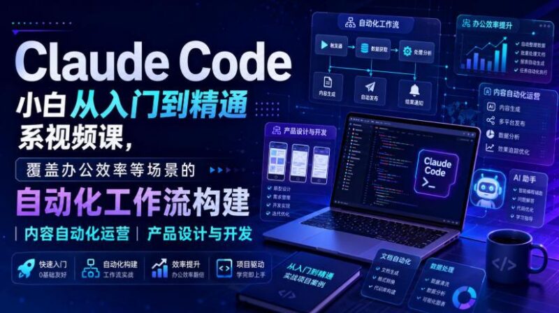 Claude Code小白从入门到精通系视频课,覆盖办公效率等场景的自动化工作流构建|内容自动化运营|产品设计与开发 三零资源-三零资源