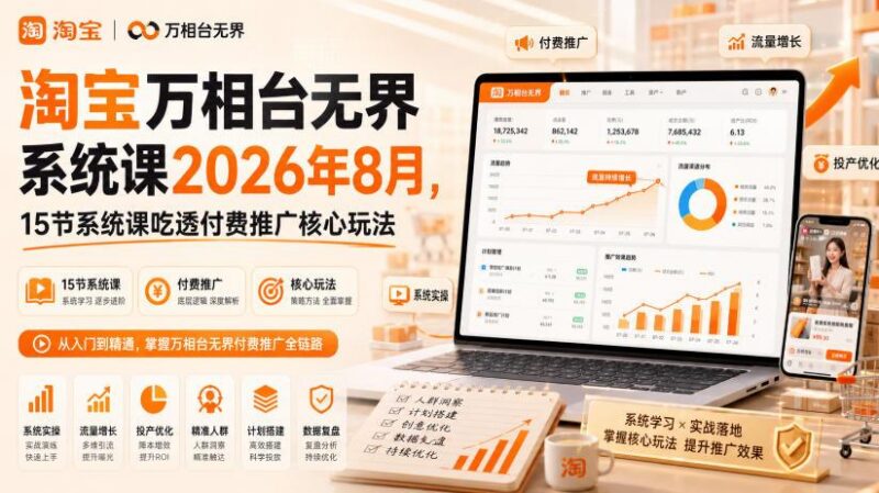 淘宝万相台无界系统课2026年8月,15节系统课吃透付费推广核心玩法 三零资源-三零资源