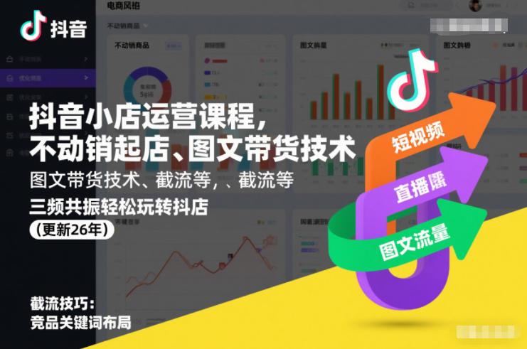 抖音小店运营课程，不动销起店、图文带货技术、截流等，三频共振轻松玩转抖店(更新260815) 三零资源-三零资源