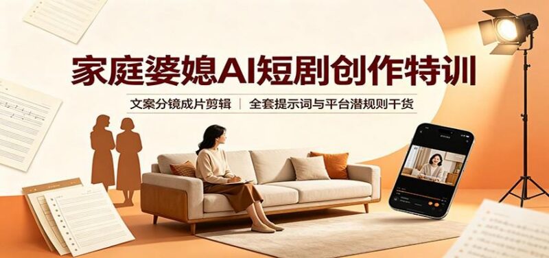 家庭婆媳AI短剧创作特训：文案分镜成片剪辑，全套提示词与平台潜规则干货 三零资源-三零资源