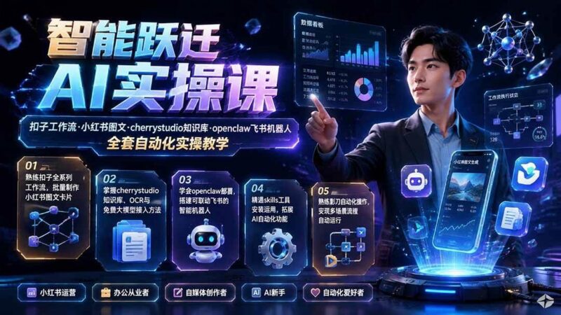 智能跃迁 AI实操课|扣子工作流小红书图文搭建,cherrystudio知识库openclaw飞书机器人全套自动化实操教学-三零资源