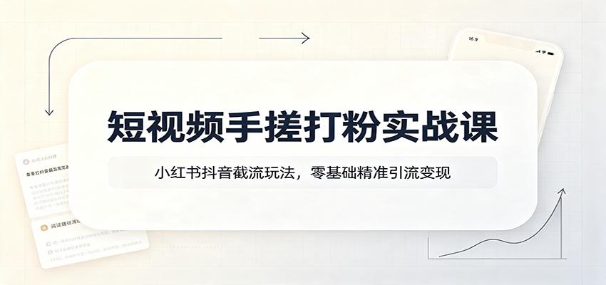 短视频手搓打粉实战课：小红书抖音截流玩法，零基础精准引流变现