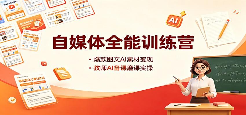 自媒体全能训练营：爆款图文AI素材变现，教师AI备课磨课实操