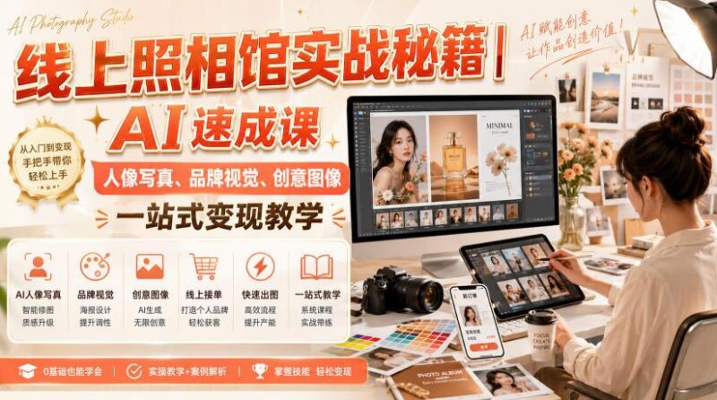 线上照相馆实战秘籍｜AI速成课，人像写真、品牌视觉、创意图像一站式变现教学-三零资源