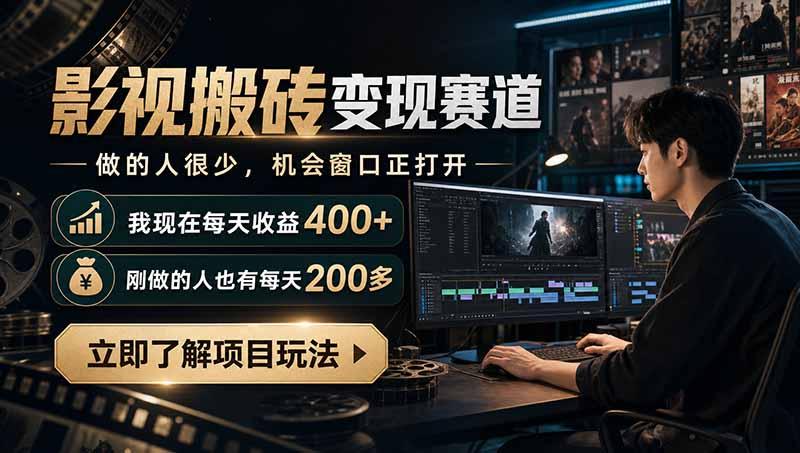 最新项目影视搬砖变现赛道，做的人很少，我自己现在每天收益400+，刚做的人也有每天200多 三零资源-三零资源