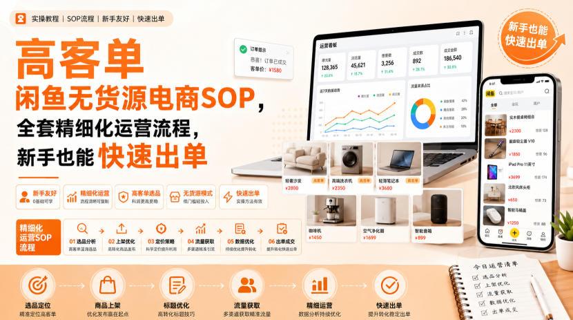 高客单闲鱼无货源电商SOP,全套精细化运营流程,新手也能快速出单