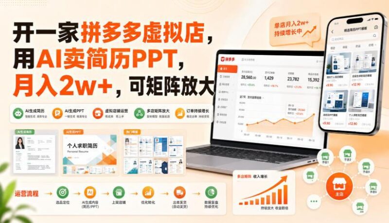 开一家拼多多虚拟店,用AI卖简历PPT,月入2w+,可矩阵放大【揭秘】-三零资源