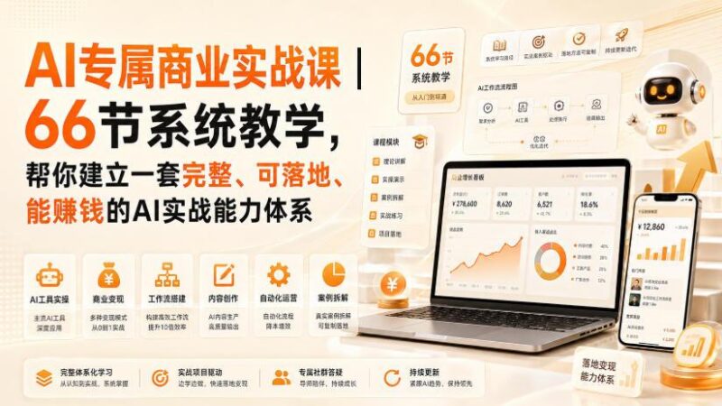 AI专属商业实战课|66节系统教学,帮你建立一套完整、可落地、能賺钱的AI实战能力体系-三零资源