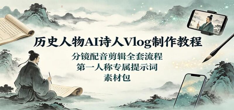 历史人物AI诗人Vlog制作教程:分镜配音剪辑全套流程,第一人称专属提示词素材包 三零资源-三零资源