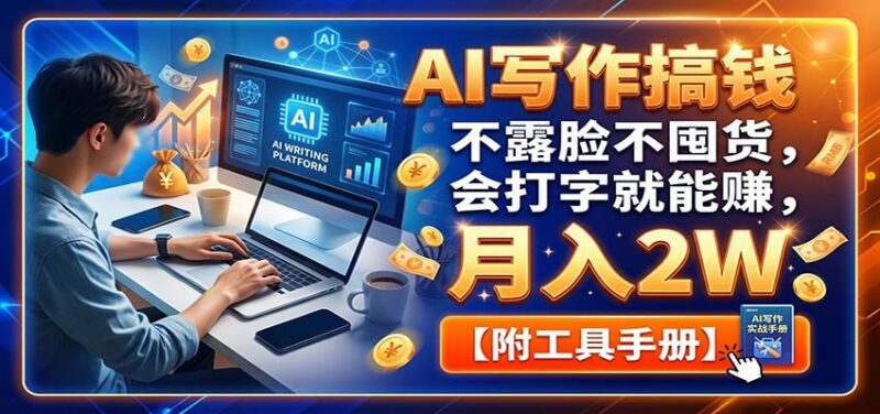 AI写作搞钱：不露脸不囤货，会打字就能赚，月入2W【附工具手册】 三零资源-三零资源