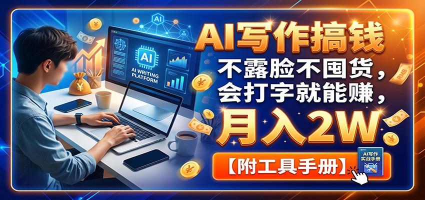 AI写作搞钱：不露脸不囤货，会打字就能赚，月入2W【附工具手册】