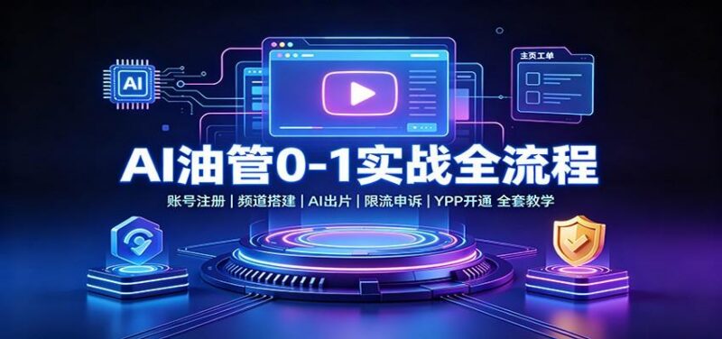 AI油管0-1实战:账号注册频道搭建,AI出片,限流申诉,YPP开通全套教学-三零资源