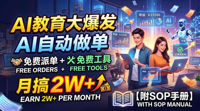 AI教育大爆发，AI自动做单，免费派单+免费工具，月搞2W+【附SOP手册】-三零资源