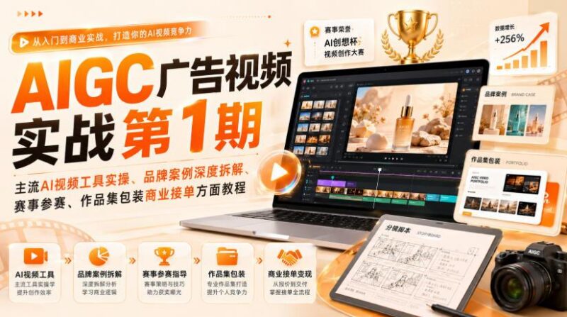 AIGC广告视频实战第1期，主流AI视频工具实操、品牌案例深度拆解、赛事参赛、作品集包装商业接单方面教程 三零资源-三零资源